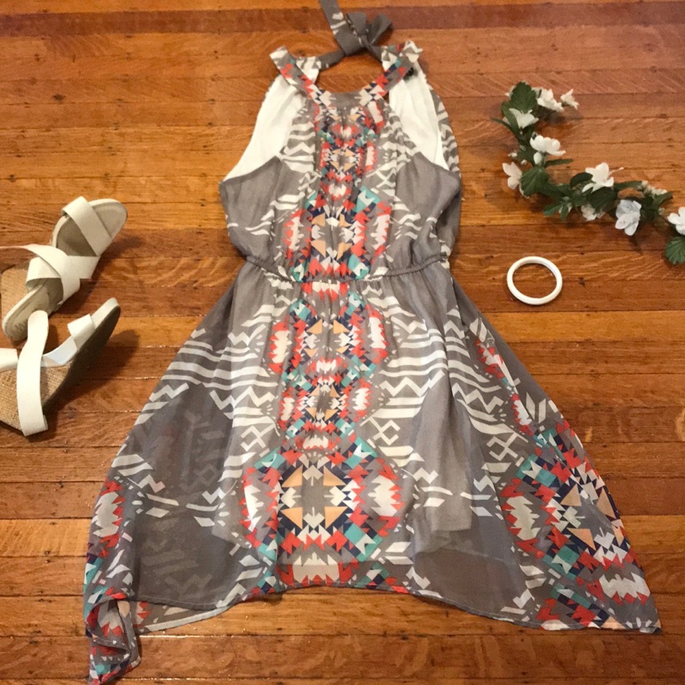 Grey tie halterneck dress